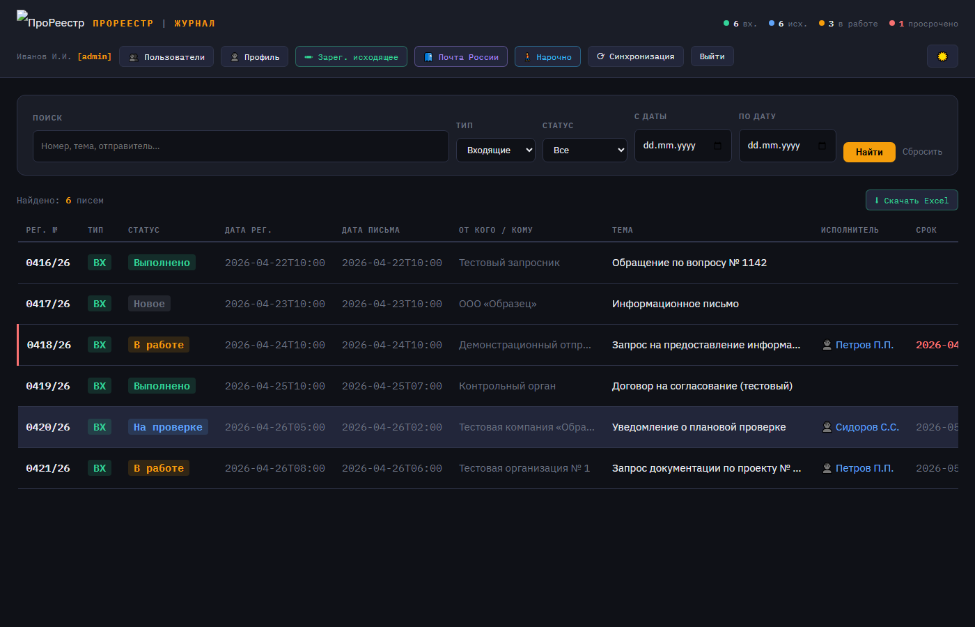 Журнал входящих